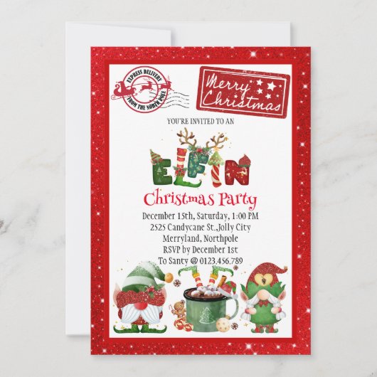 Schattigee Elf Noordpool Kerstfeest Uitnodiging (Voorkant)