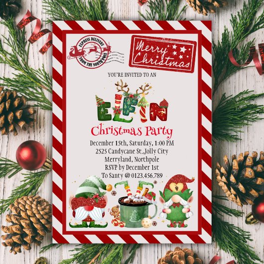 Schattigee Elf Noordpool Kerstfeest Uitnodiging