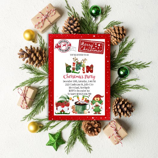 Schattigee Elf Noordpool Kerstfeest Uitnodiging