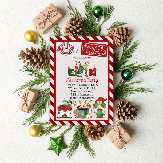 Schattigee Elf Noordpool Kerstfeest Uitnodiging