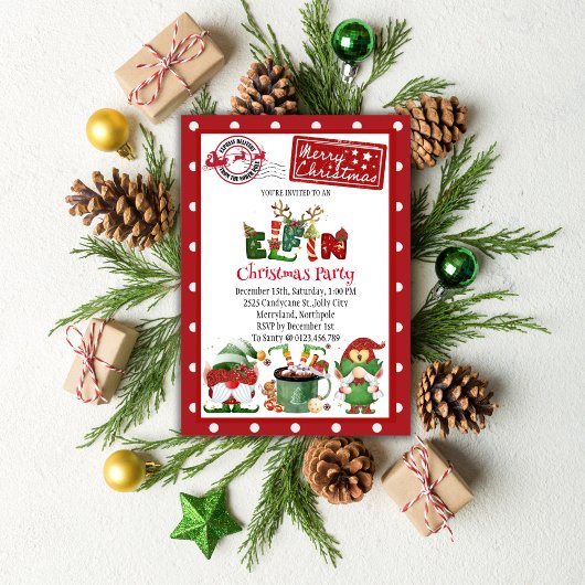 Schattigee Elf Noordpool Kerstfeest Uitnodiging