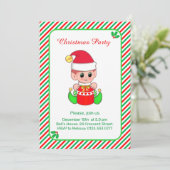 Schattigee Elf op groen, rood gestreept kerstfeest Kaart (Staand voorkant)