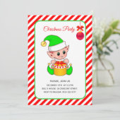 Schattigee Elf op Rood & Wit Kerst Kaart (Staand voorkant)