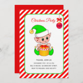 Schattigee Elf op Rood & Wit Kerst Kaart (Voorkant / Achterkant)