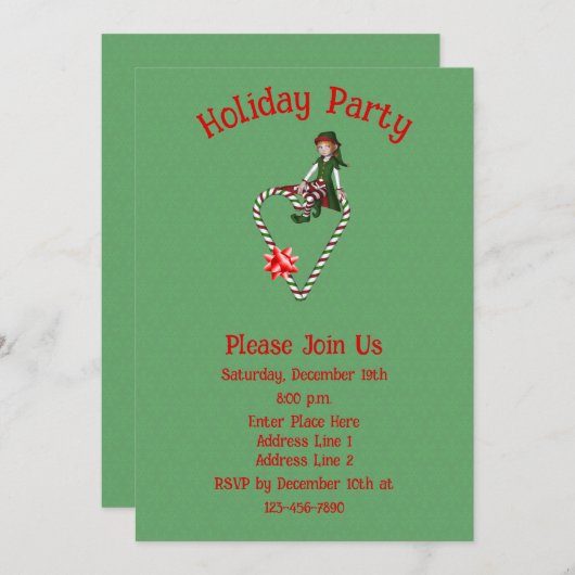 Schattigee Elf op snoep Cane Hart Kerstvakantie Kaart (Voorkant / Achterkant)