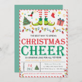 Schattigee Elf Pine TreeChristmas Party Uitnodigin Kaart (Voorkant / Achterkant)