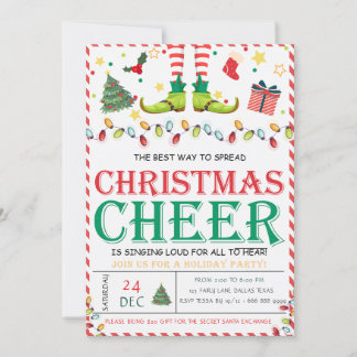 Schattigee Elf Pine TreeChristmas Party Uitnodigin Kaart