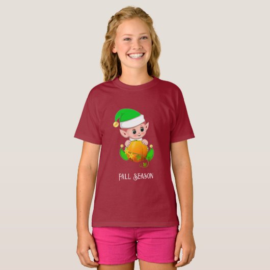 Schattigee Elf & Pumpkin Herfst Seizoen T-shirt (Voorkant volledig)