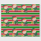 Schattigee Elf Rood en Groene Strepen Kerstmis Cadeaupapier (Vlak)