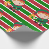 Schattigee Elf Rood en Groene Strepen Kerstmis Cadeaupapier (Hoek)