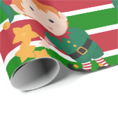 Schattigee Elf Rood en Groene Strepen Kerstmis Cadeaupapier (Rol Hoek)