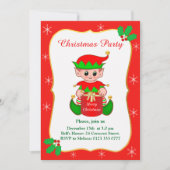 Schattigee Elf & Sneeuwvlokken Kerstfeest Uitnodig Kaart (Voorkant)