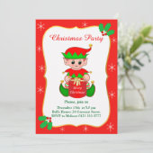 Schattigee Elf & Sneeuwvlokken Kerstfeest Uitnodig Kaart (Staand voorkant)