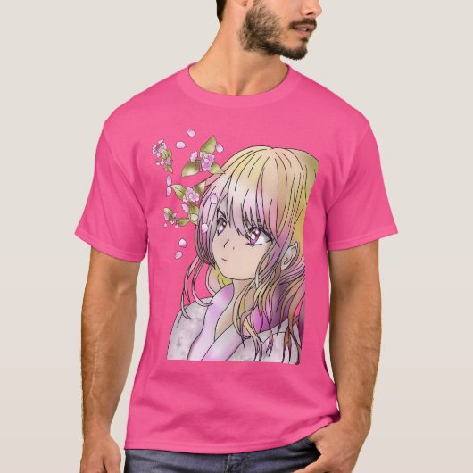 Schattigee elfdruïde met vallende sakura t-shirt (Voorkant)