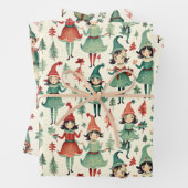 Schattigee Elfen Kerst Seizoen Inpakpapier Vel (In situ)