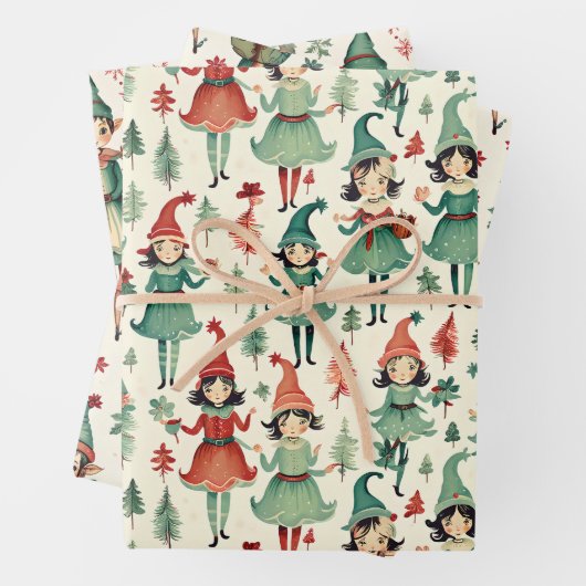 Schattigee  Elfen Kerst Seizoen Inpakpapier Vel (In situ)