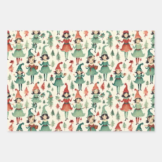 Schattigee Elfen Kerst Seizoen Inpakpapier Vel (Voorkant)