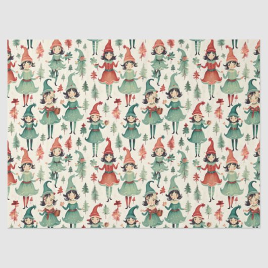 Schattigee  Elfen Kerst Seizoen Tissuepapier (Voorkant)