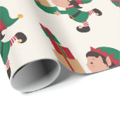 Schattigee elfen met kerstcadeaus cadeaupapier (Rol Hoek)