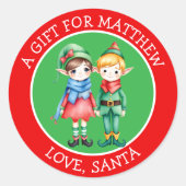 Schattigee elfen | Van en naar Christmas Gift Labe Ronde Sticker (Voorkant)