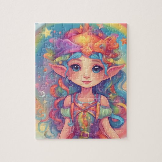 Schattigee elfprinses in betoverd bos legpuzzel (Verticaal)