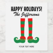 Schattigee elfvoeten Kerst Feestdagen gepersonalis Wijn Etiket (Enkel label)