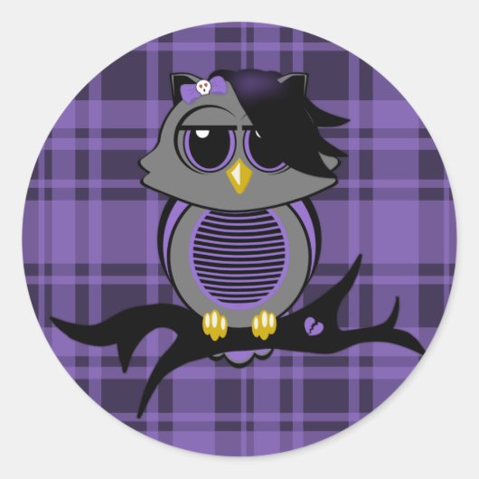 Schattigee Emo Uil en Plaid Pattern Stickers (Voorkant)