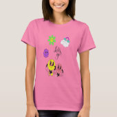 Schattigee Emoji Vrouwen T-shirt – Roze & Blauwe V (Voorkant)