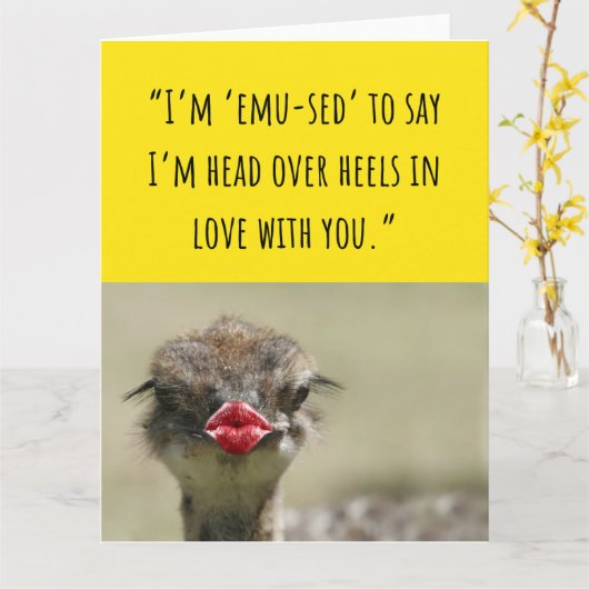 Schattigee Emu Vogel Grappige Valentijn Kaarten (Gele Bloem)
