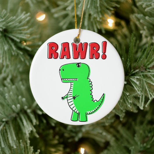Schattigee en boze groene Cartoon T-Rex dinosaurus Keramisch Ornament (Boom)