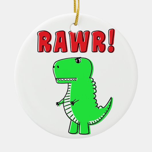 Schattigee en boze groene Cartoon T-Rex dinosaurus Keramisch Ornament (Voorkant)