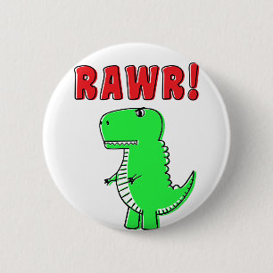 Schattigee en boze groene Cartoon T-Rex dinosaurus Ronde Button 5,7 Cm