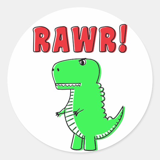 Schattigee en boze groene Cartoon T-Rex dinosaurus Ronde Sticker (Voorkant)