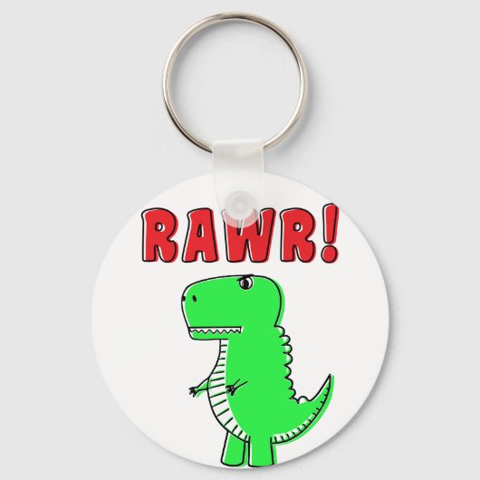 Schattigee en boze groene Cartoon T-Rex dinosaurus Sleutelhanger (Voorkant)