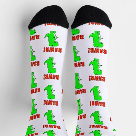 Schattigee en boze groene Cartoon T-Rex dinosaurus Sokken (Top)