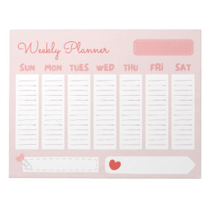 Schattigee en Casual Pastel Roze Weekly Planner To Notitieblok