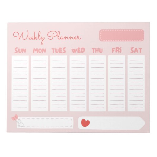 Schattigee en Casual Pastel Roze Weekly Planner To Notitieblok (Voorkant)