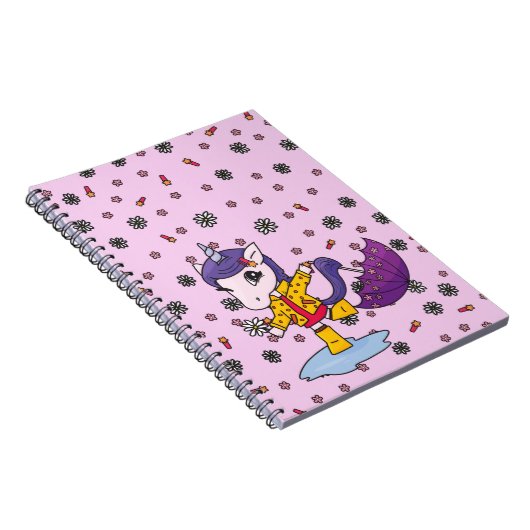 Schattigee en eenvoudige roze bloemeneenhoorn in r notitieboek (Rechterzijde)