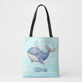 Schattigee en eigenzinnige kleine walvis tote bag