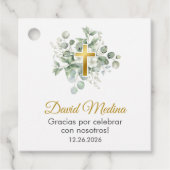 Schattigee en Elegante Doop Waterverf Groene blade Bedankjes Labels (Voorkant)