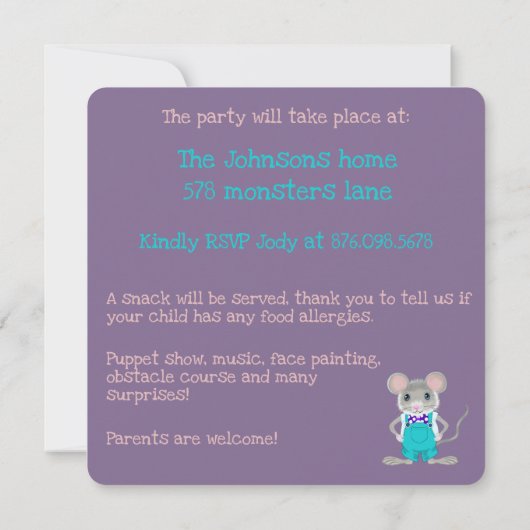 Schattigee en elegante kleine muis aangepaste Verj Kaart (Achterkant)