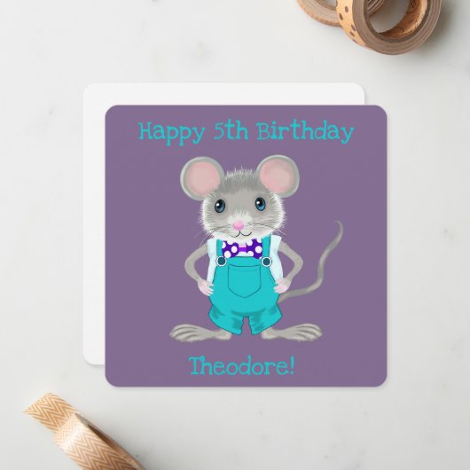 Schattigee en elegante kleine muis aangepaste Verj Notitiekaartje (Voorkant / Achterkant in situ)