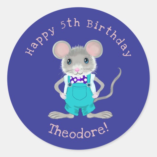 Schattigee en elegante kleine muis aangepaste Verj Ronde Sticker (Voorkant)