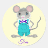 Schattigee en elegante kleine muis personaliseerba ronde sticker (Voorkant)