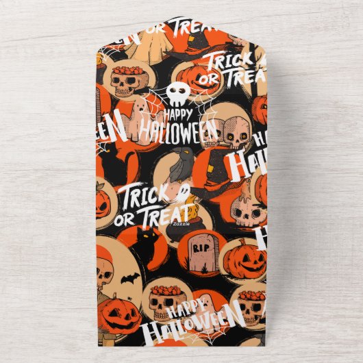 Schattigee en enge Halloween Spooky vibes All In One Uitnodiging (Buitenkant)