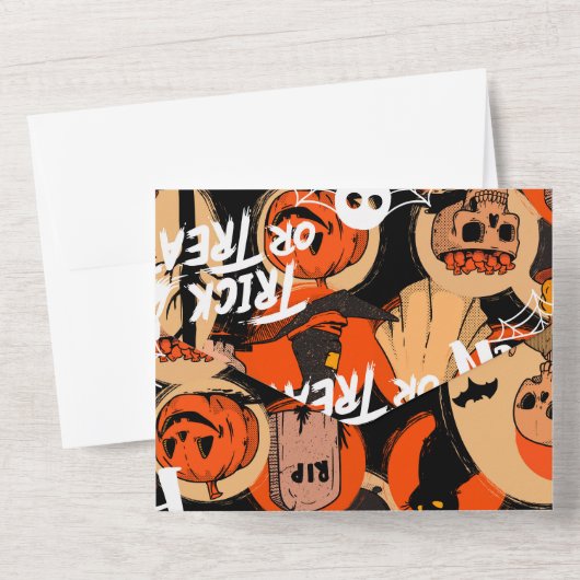 Schattigee en enge Halloween Spooky vibes All In One Uitnodiging (Achterkant)