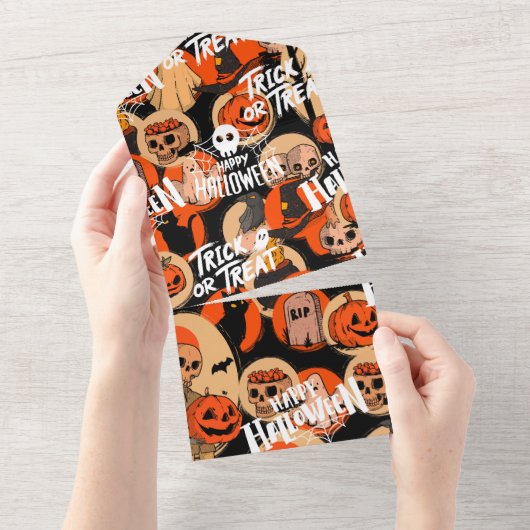 Schattigee en enge Halloween Spooky vibes All In One Uitnodiging (Afscheurbaar)