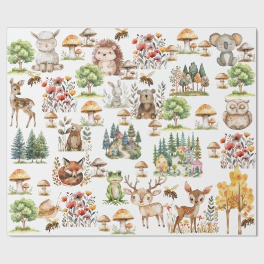 Schattigee en frisse Waterverf Woodland Alle leeft Cadeaupapier (Vlak)