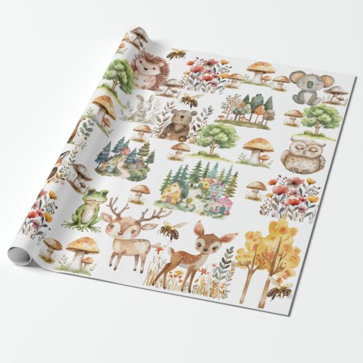 Schattigee en frisse Waterverf Woodland Alle leeft Cadeaupapier (Uitgerold)
