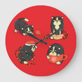 Schattigee en Funny Christmas Cats Grote Klok (Voorkant)